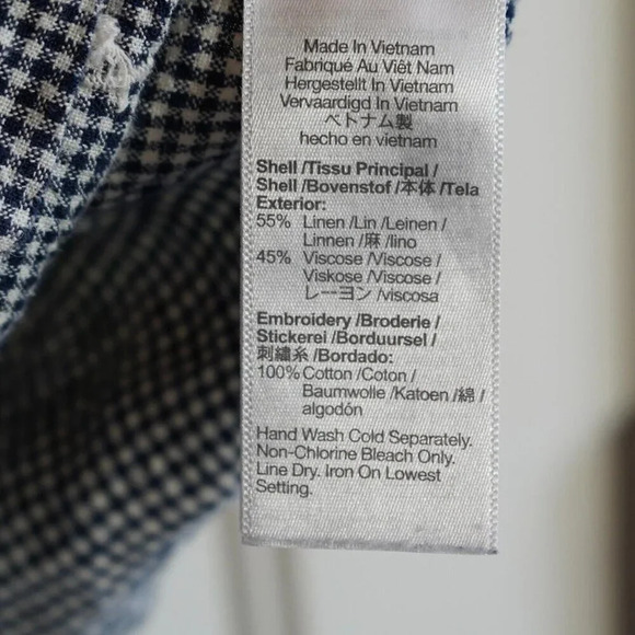 Madewell Floral Embroidered Gingham Shirred Short Puff Sleeve Blouse Top Size XL - Picture 7 of 11